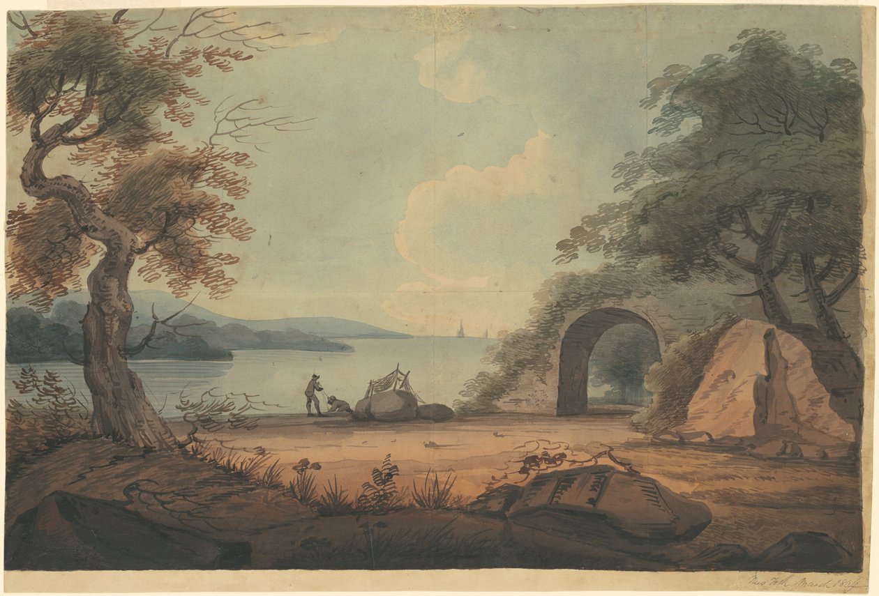 Mending Nets på Hudson River, New York av Archibald Robertson