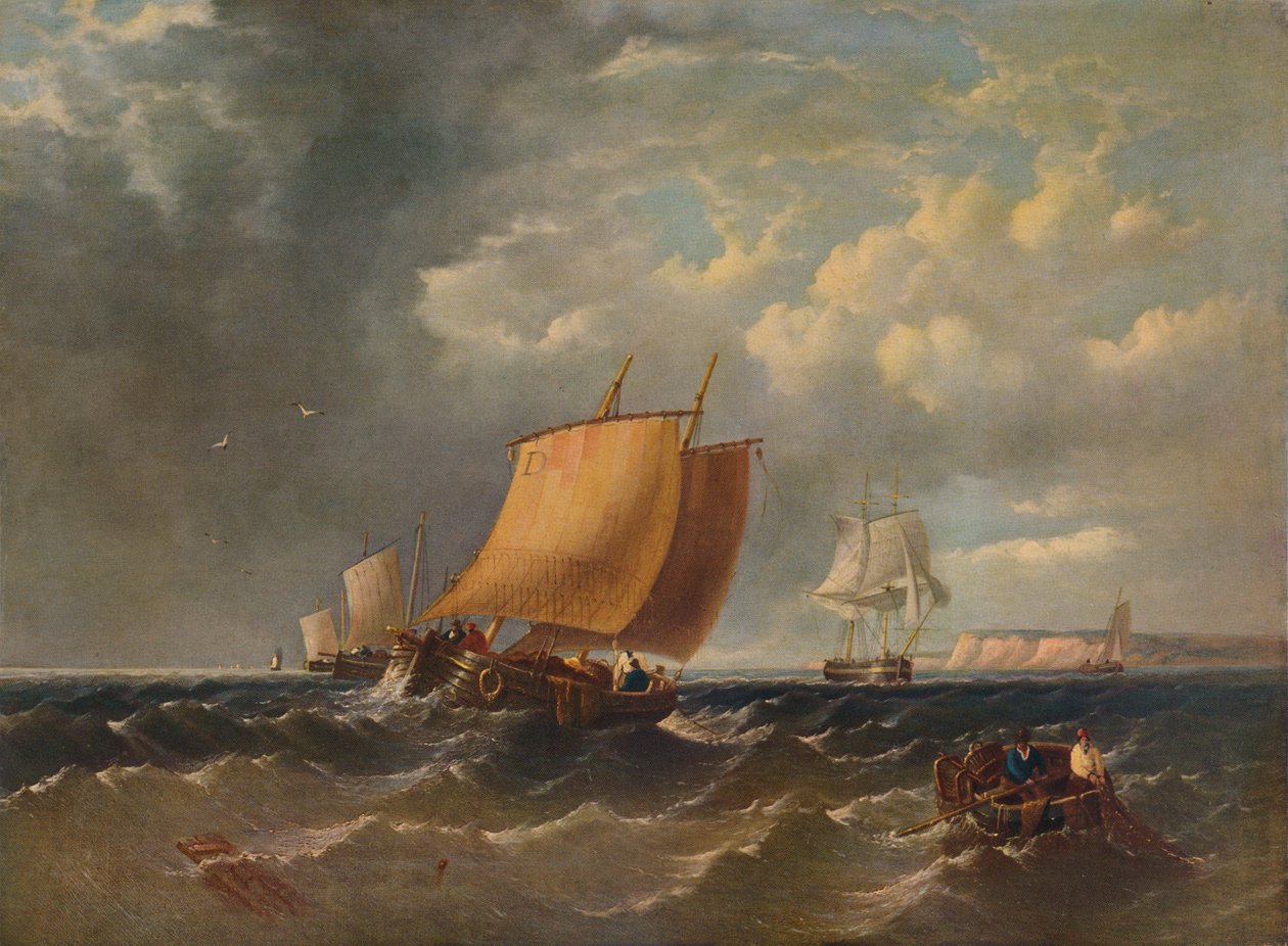 A Fishing Lugger utenfor kysten av Kent, c1854, 1938 av Archibald Webb