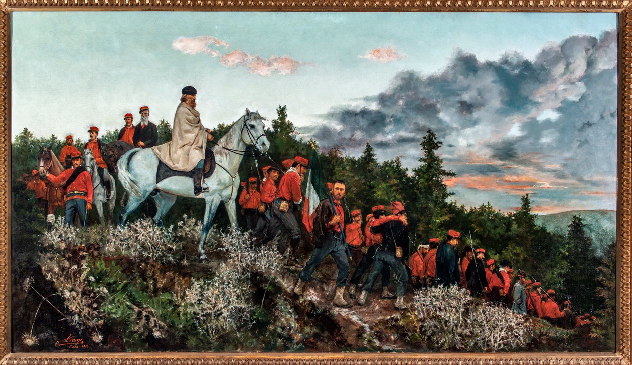 Slaget ved Mentana utkjempet 3. november 1867 (olje på lerret av Archimede Tranzi