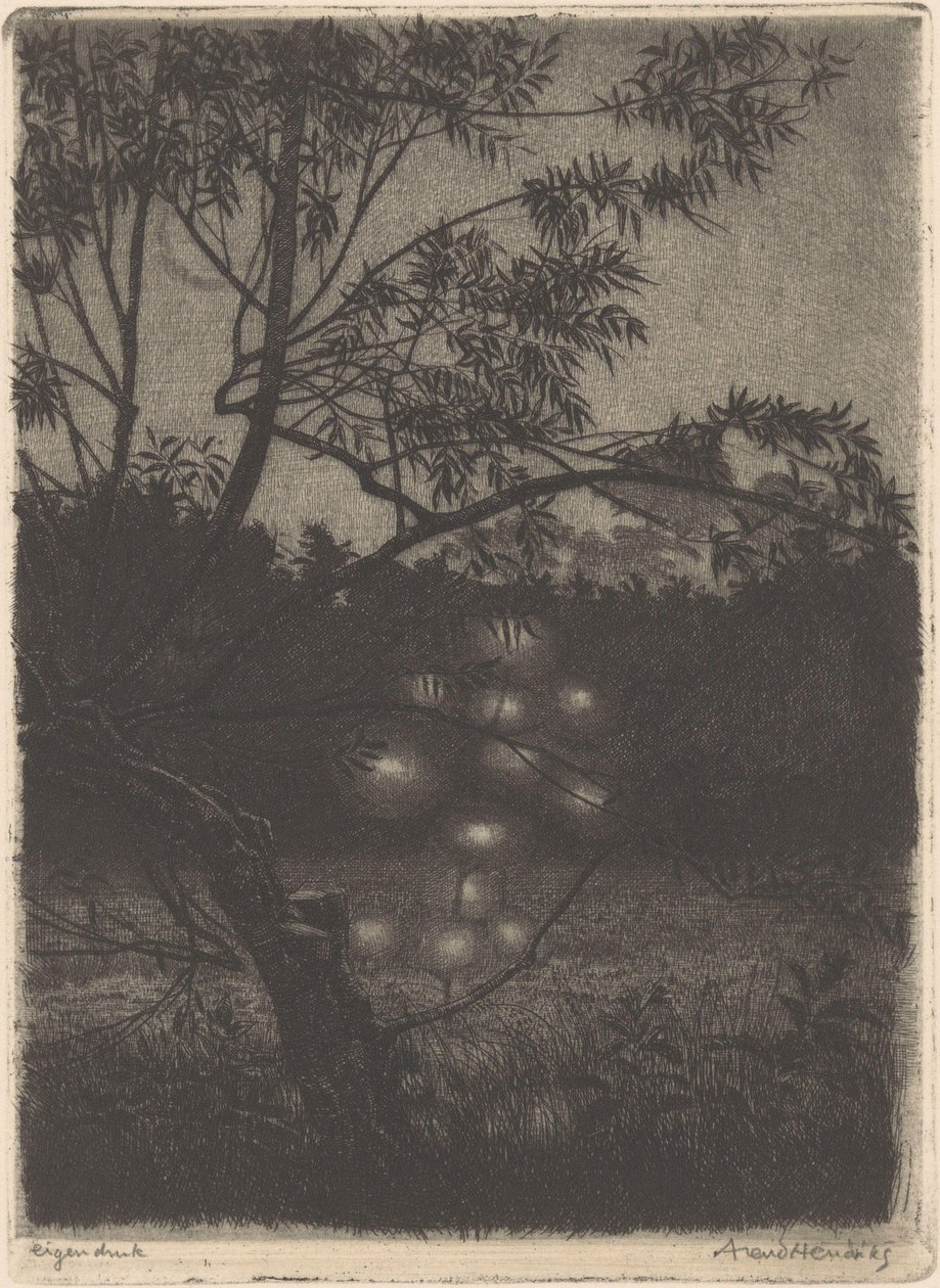 Hage med lysende tre av Arend Hendriks (signed by artist)