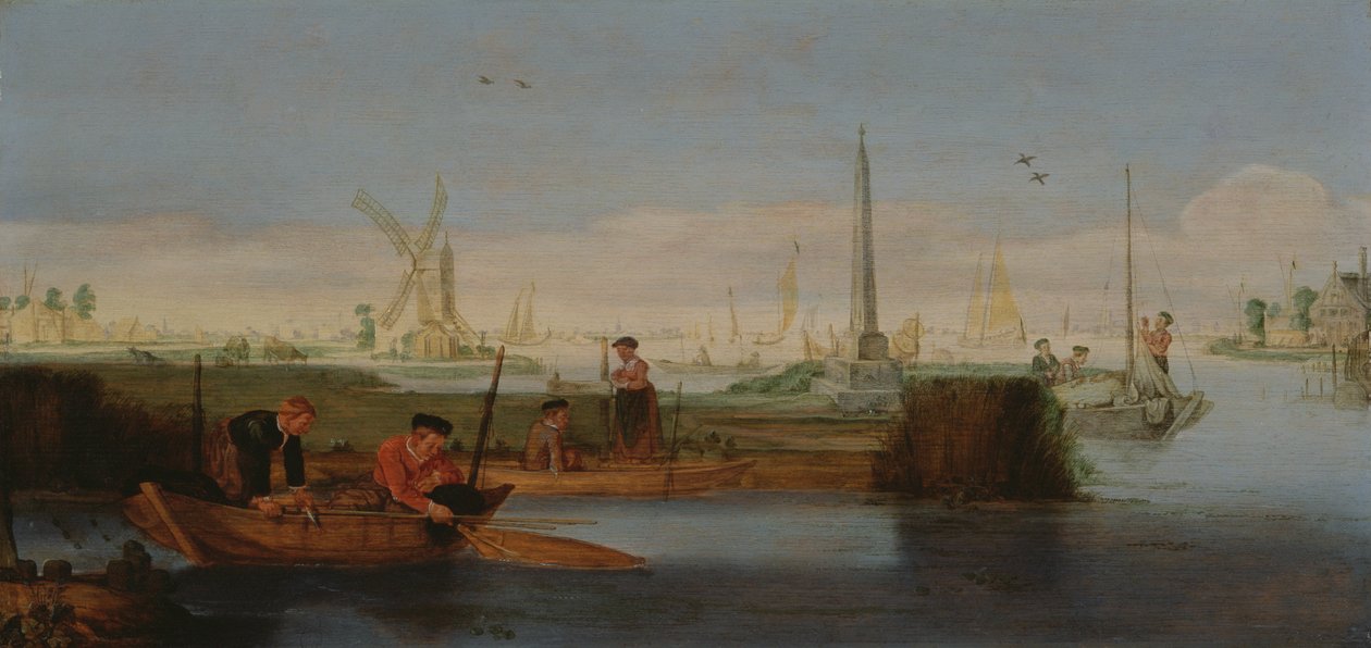 Elvescene med fiskere (olje på lerret) av Arentsz van der Cabel