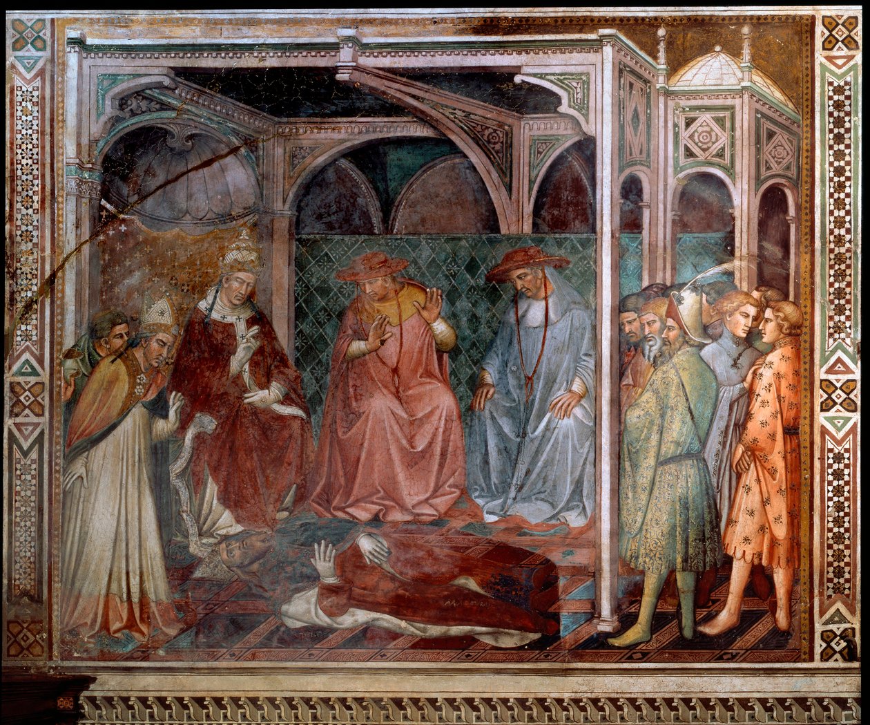 Keiser Frederick Barbarossa underkaster seg pave Alexander III, noe som fører til det tredje Lateranrådet i 1179 (Fresco av Aretino Luca Spinello or Spinelli