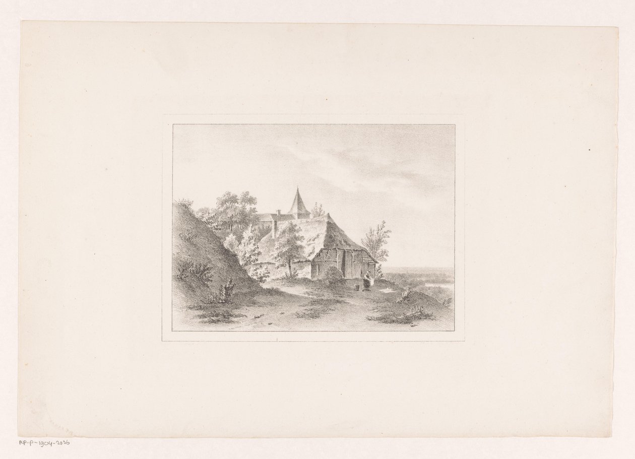 Landsbykant med kvinne som bleker klesvasken av Arie Ketting de Koningh (attributed to)