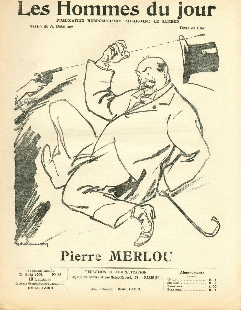 Cover av "" The Men of the Day "", Satirical in B & W av Aristide Delannoy