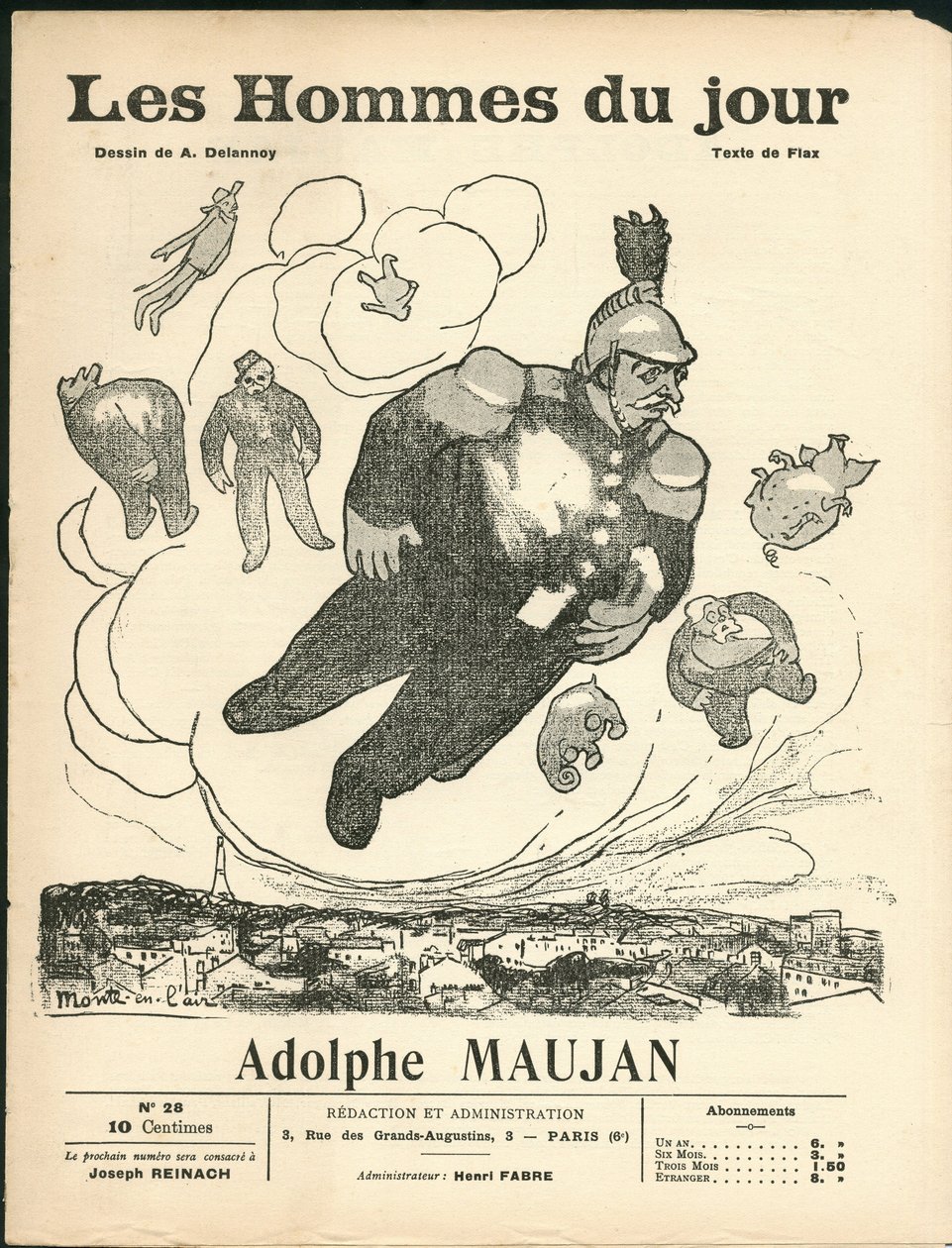 Cover av ""Dagens menn"", ca. 1905 - Illustrasjon av Aristide Delannoy (1874-1911): Ballonger - Clemenceau George, Jaures Jean, Fallieres Armand (1841-1931), Maujan Adolphe (1853-1914) av Aristide Delannoy