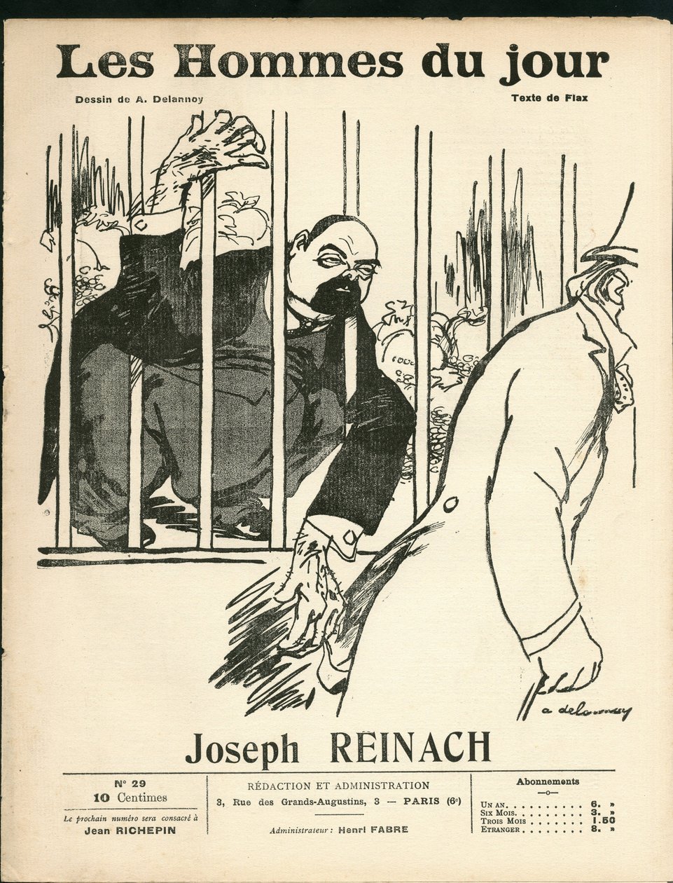 Forside av "" The Men of the Day"", rundt 1905 - Illustrasjon av Aristide Delannoy (1874-1911): Antisemitism, Silver - Reinach Joseph (1856-1921), Monkey av Aristide Delannoy