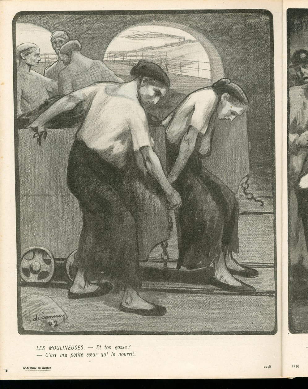 L'Plate au beurre, nummer 134, satirisk i svart-hvitt av Aristide Delannoy