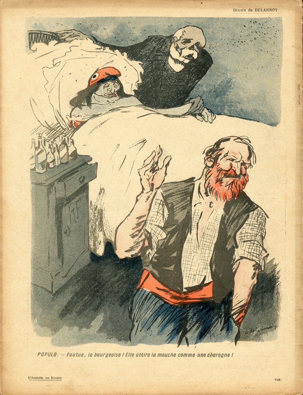 L'Plate au beurre, nummer 359, satirisk i farger av Aristide Delannoy