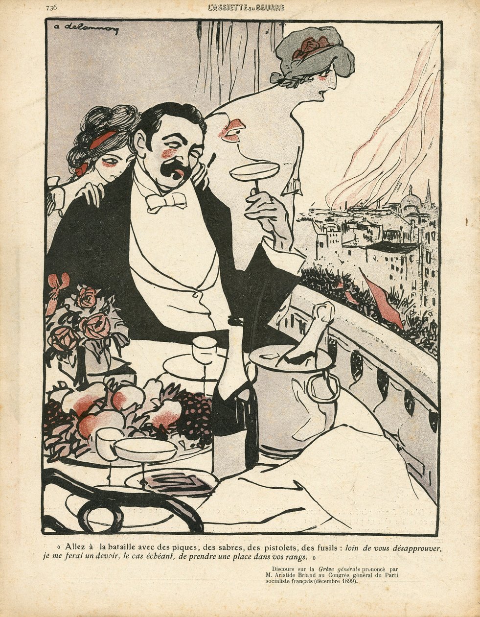 L'Plate au beurre, nummer 410, satirisk i farger av Aristide Delannoy
