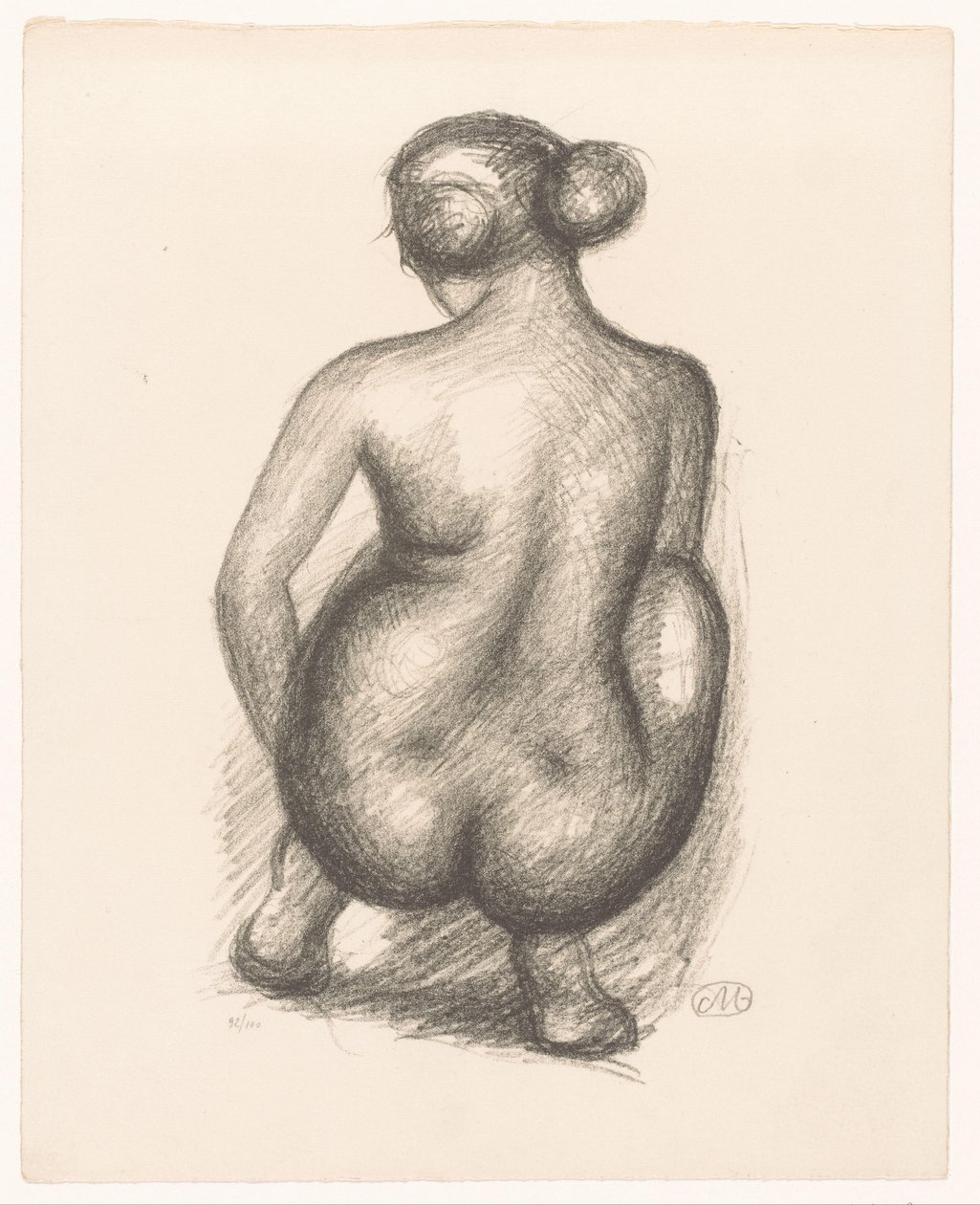 Naken kvinne på huk sett fra baksiden Femme acroupie de dos (original tittel) av Aristide Maillol (signed by artist)