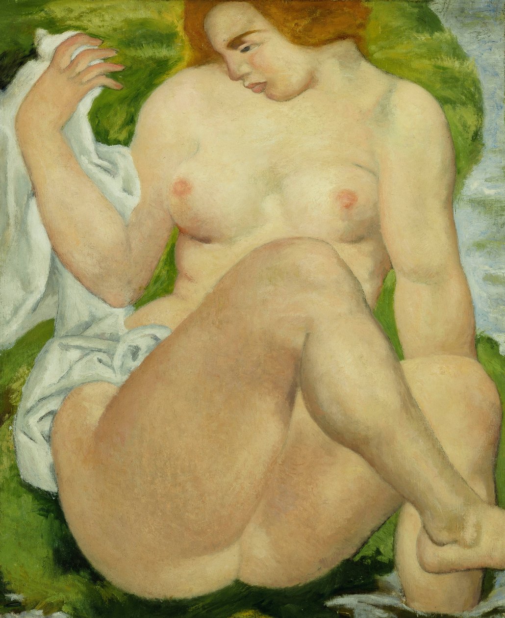 Bade ved kanten av elven; Baigneuse au Bord de la Riviere, ca. 1935 (olje på lerret) av Aristide Maillol