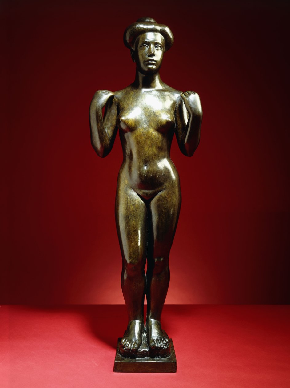 Badende, med armene hevet; Baigneuse, aux Bras Leves, ca. 1900 (bronse med grønnbrun patina) av Aristide Maillol