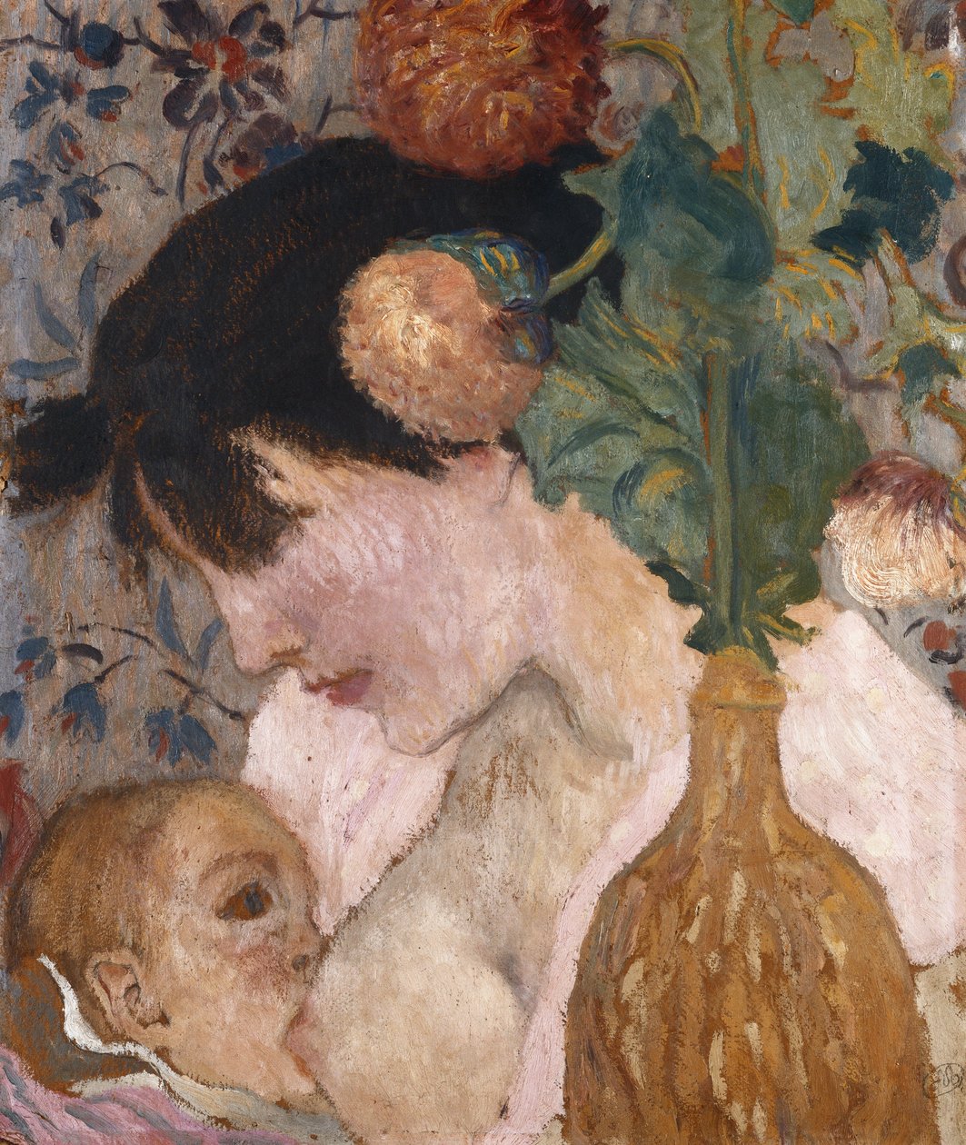 Mor og barn; Mere et Enfant, ca. 1895 (olje om bord) av Aristide Maillol