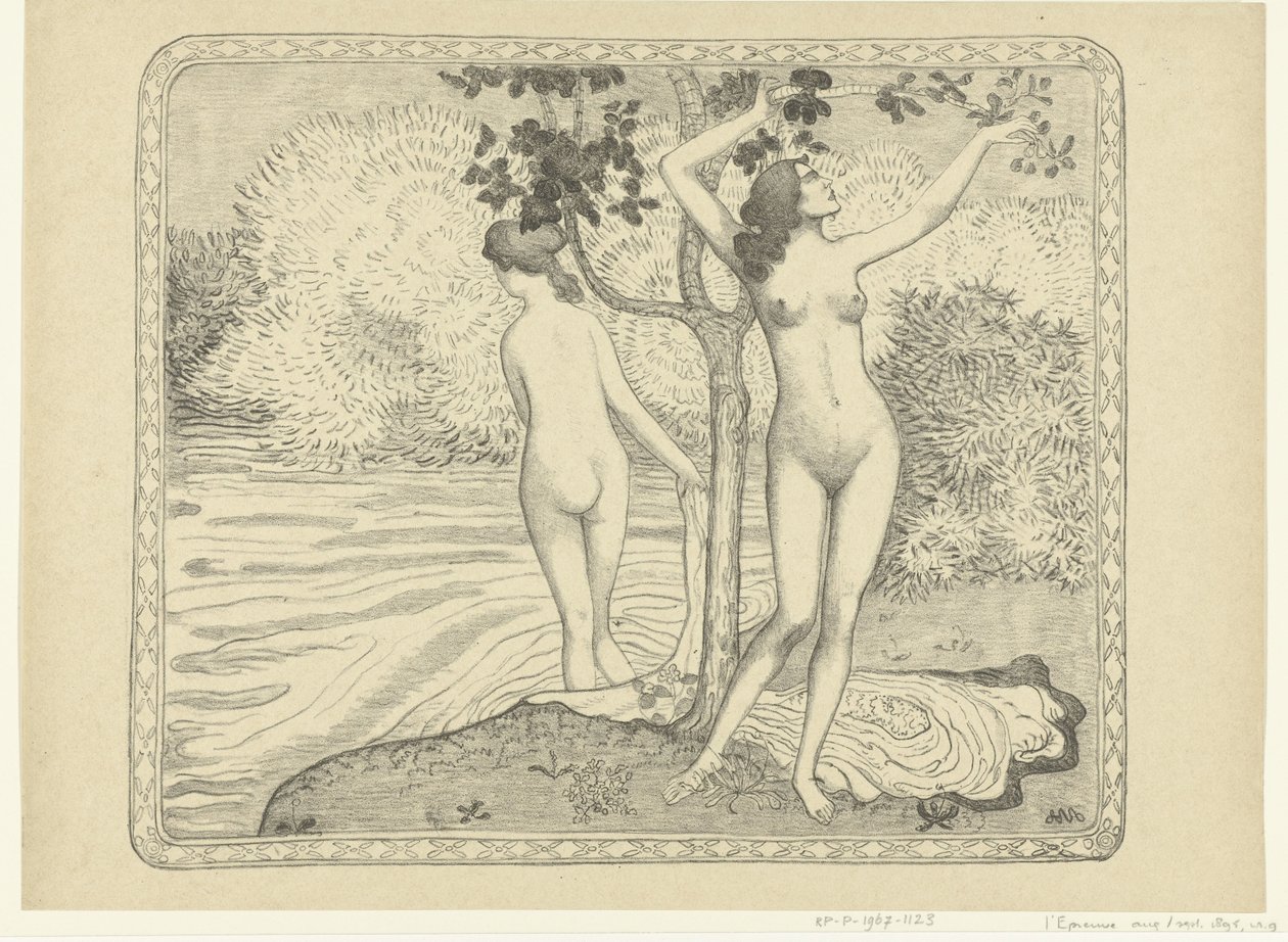 Twee badende kvinner ved vannkant Zomer To nakne badende under et tre ved vannet Sommer The Trial (serietittel) av Aristide Maillol