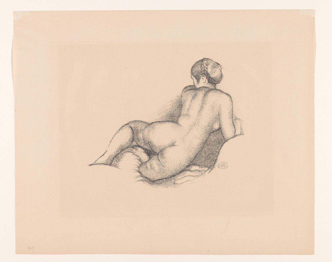 Naken kvinne, sett fra baksiden Dina, sur son coude droit (originaltittel) av Aristide Maillol