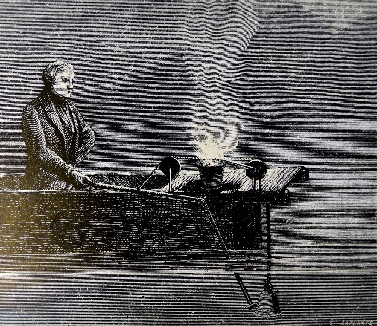 Eksperiment for å måle lydhastigheten i vann, 1873 av Armand Guilleminot