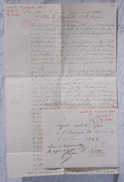 Brev som beskriver Fizeaus eksperimenter for å bestemme lysets hastighet av Armand Hippolyte Louis Fizeau