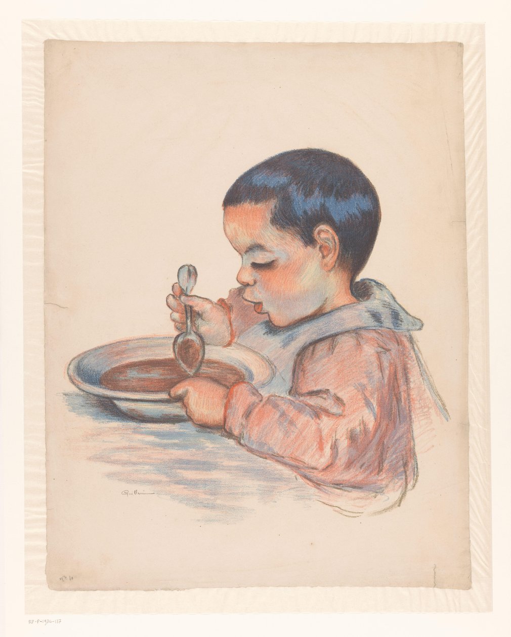 Barn spiser suppe av Armand Guillaumin