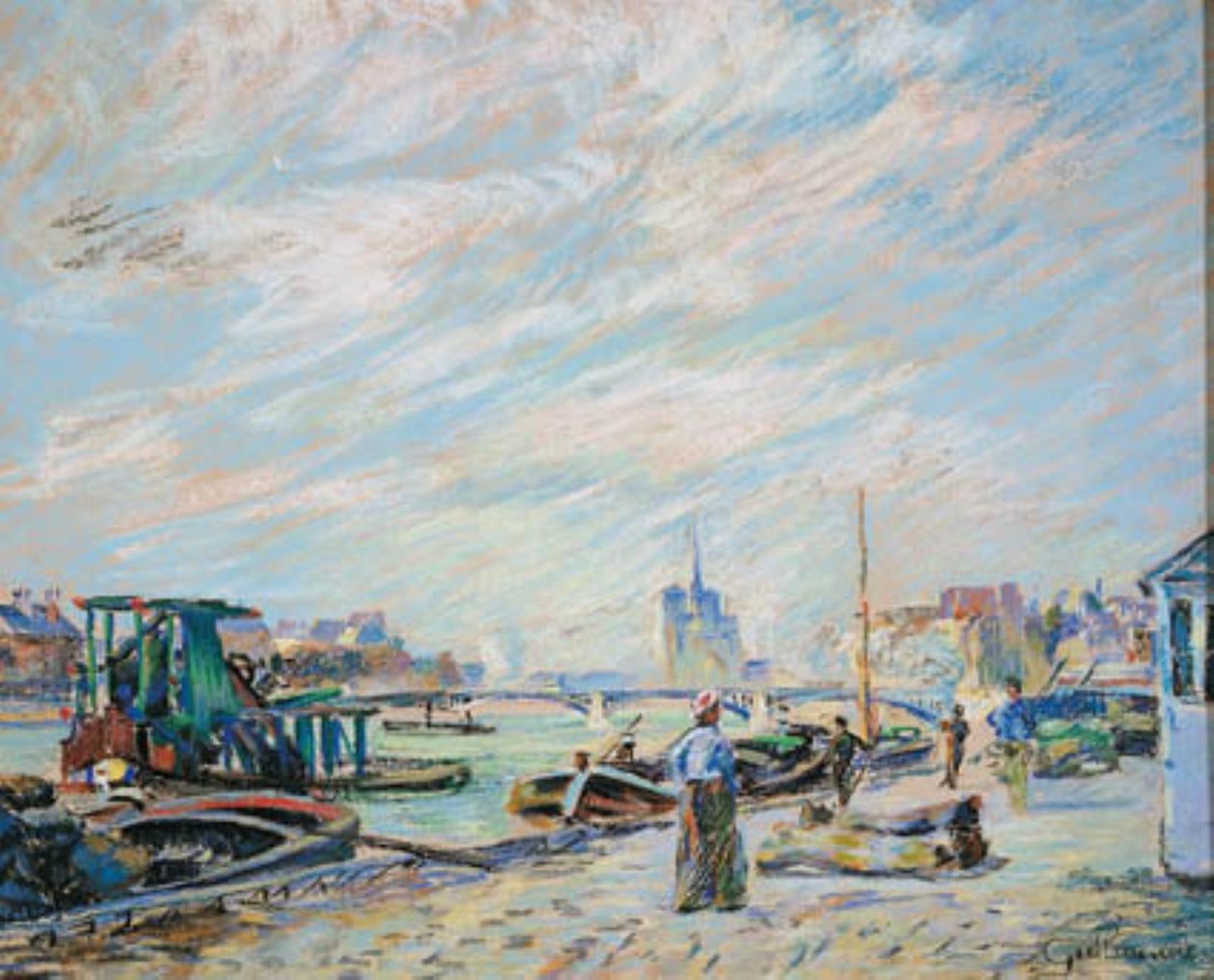 Utsikt over Quai Sully, nå kalt Quai Henri IV, med Notre Dame i bakgrunnen av Armand Guillaumin