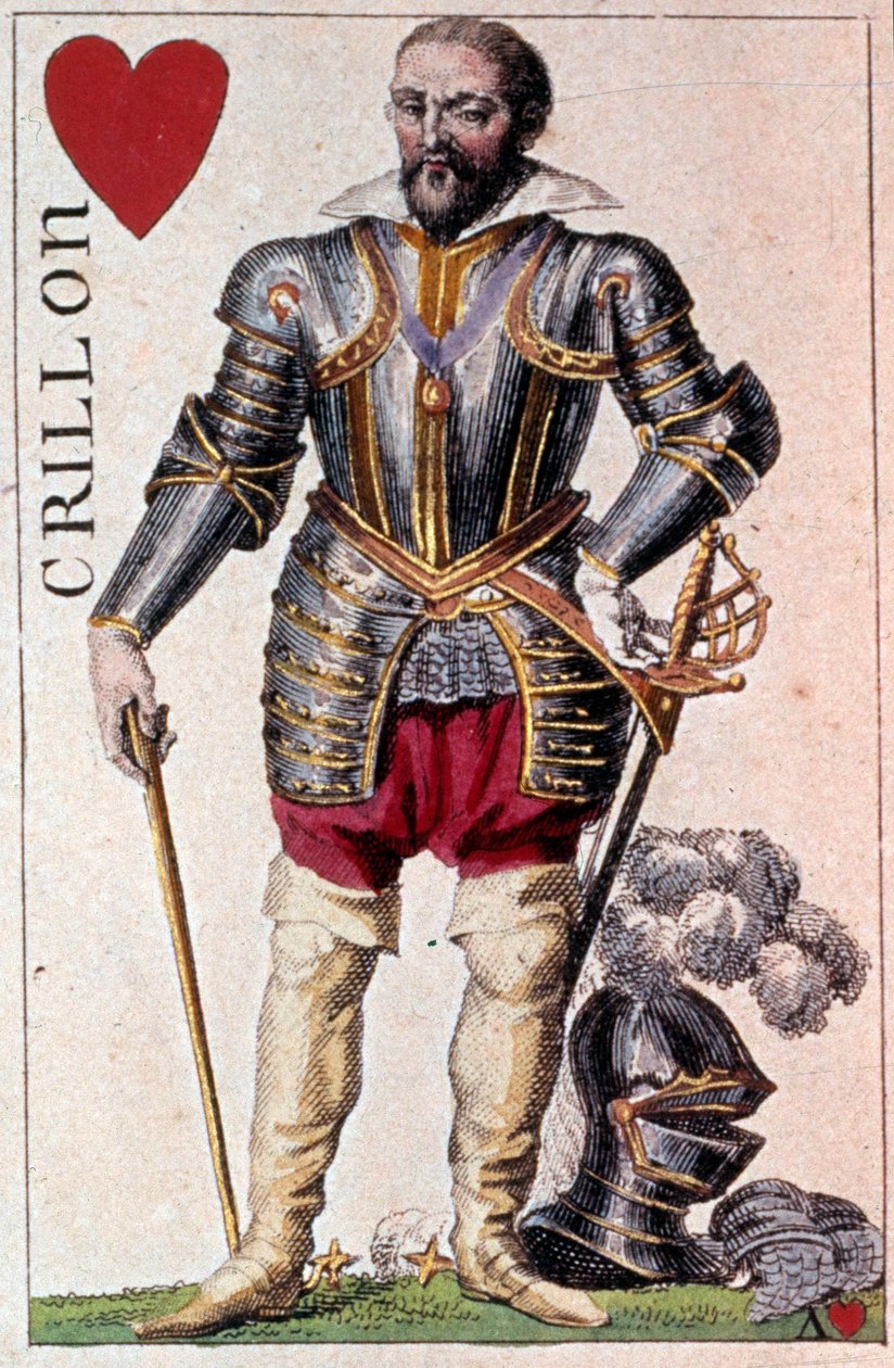 Representasjon av Louis de Balbes de Berton, ridder med kallenavnet den modige Crillon. Detalj av et spillekort laget av Gustave Houbigant (1789-1862) 1800-tallets Paris B.N. av Armand Gustave Houbigant