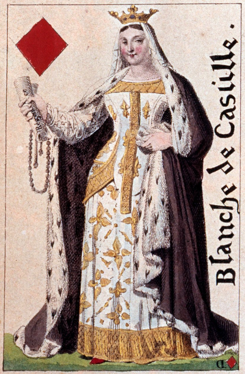 Representasjon av den hvite dronningen av Castilla (1188-1252). Detalj av et spillekort laget av Gustave Houbigant (1789-1862) 1800-tallets Paris B.N. av Armand Gustave Houbigant