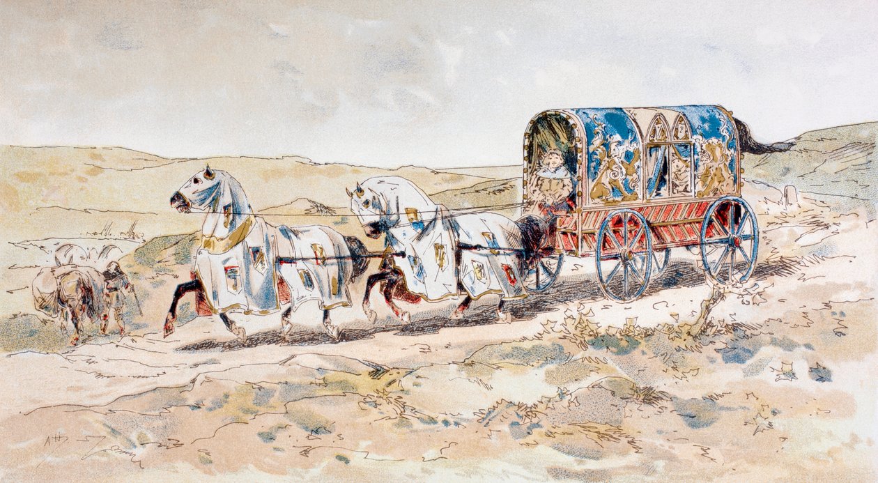 13th Century Horse Drawn Damevogn, 1886 av Armand Jean Heins