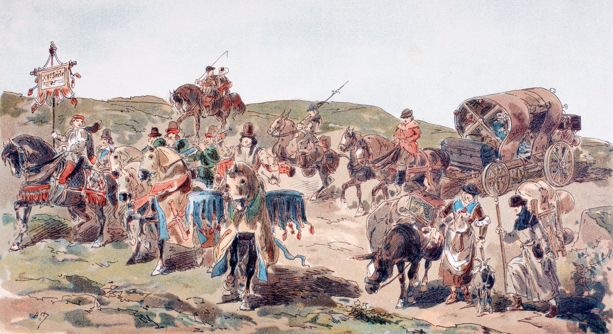 En vogn som reiser med eskorte i det 15. århundre, 1886 av Armand Jean Heins