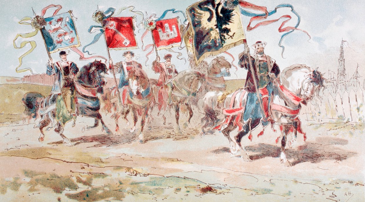 Ryttere som bærer bannere fra hanseatene og byer som tilhører forbundet, 1500-tallet, 1886 av Armand Jean Heins