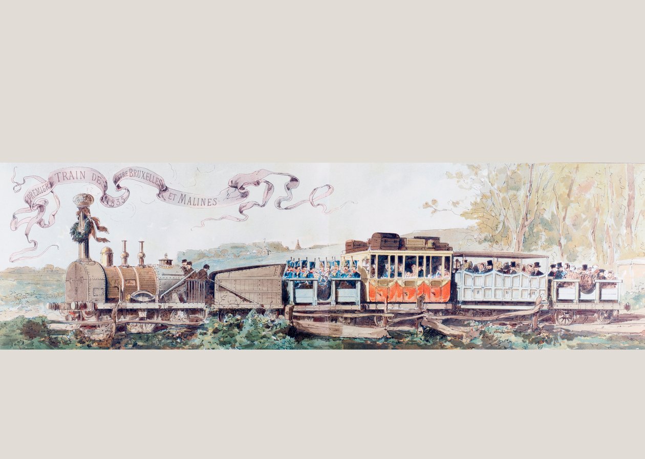 Bilde som feirer det første toget fra Brussel til Mechlin i 1835, 1886 av Armand Jean Heins