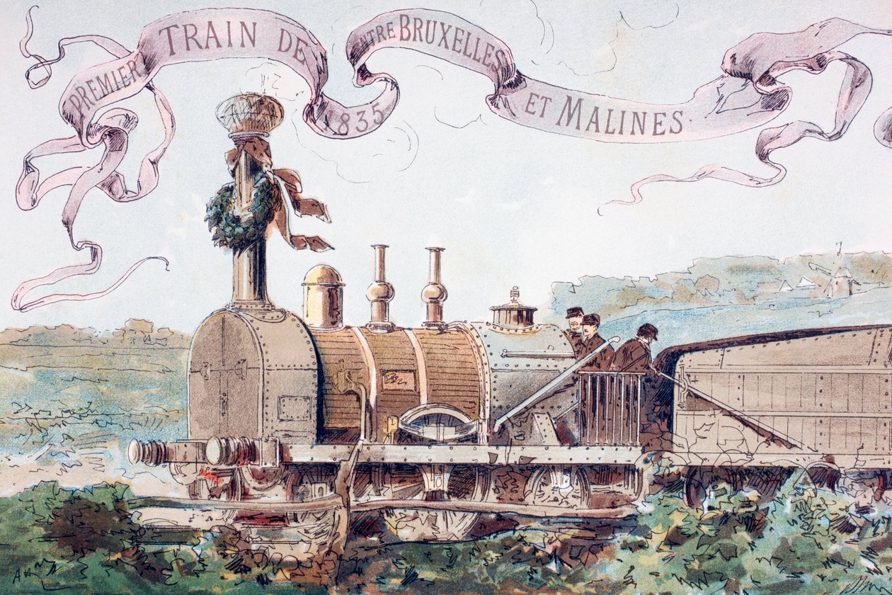 Bilde som feirer det første toget fra Brussel til Mechlin i 1835, 1886 av Armand Jean Heins
