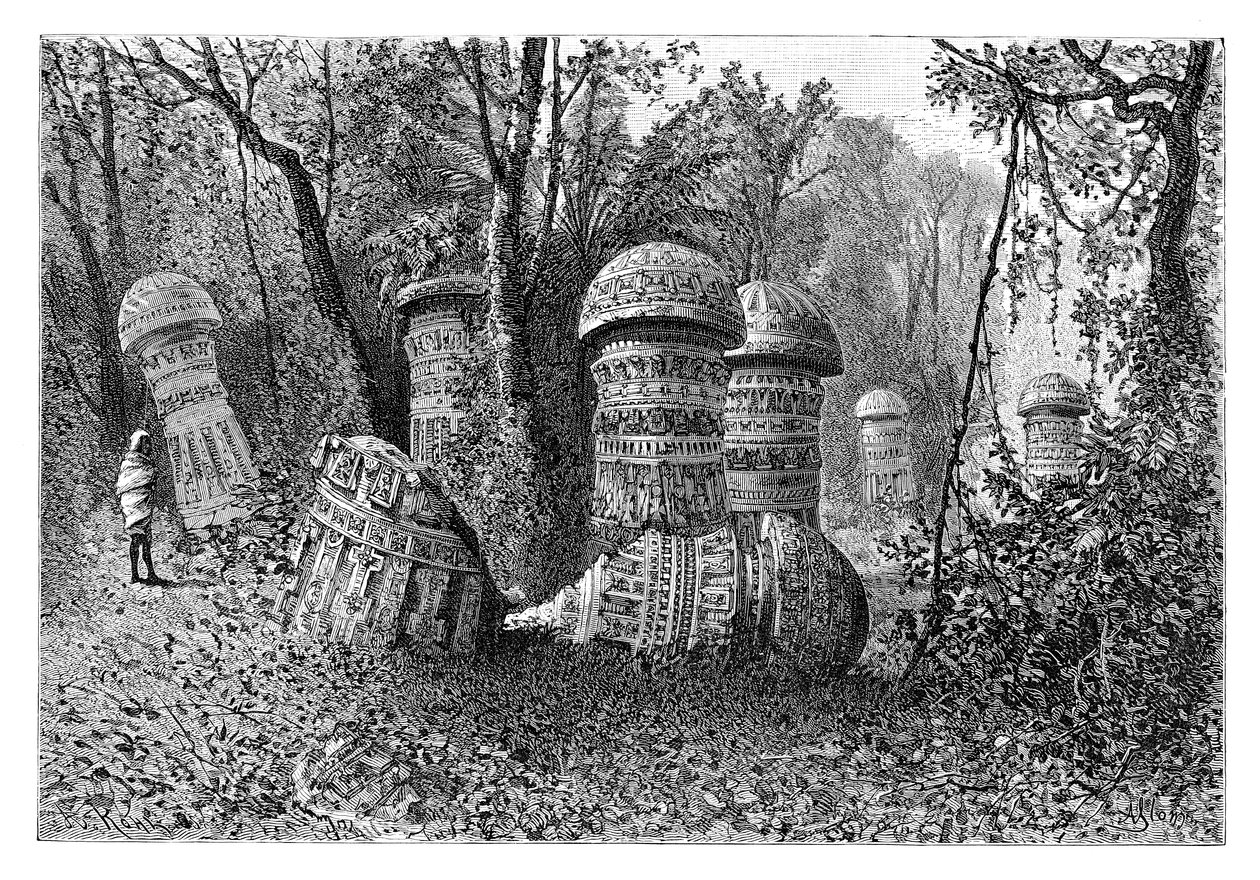 Ruinene av et Ahom-tempel, Dinajpur, Upper Assam, India, 1895. av Armand Kohl
