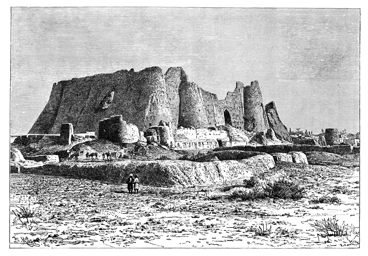Den ødelagte festningen Veramin, Persia, Iran, 1895. av Armand Kohl