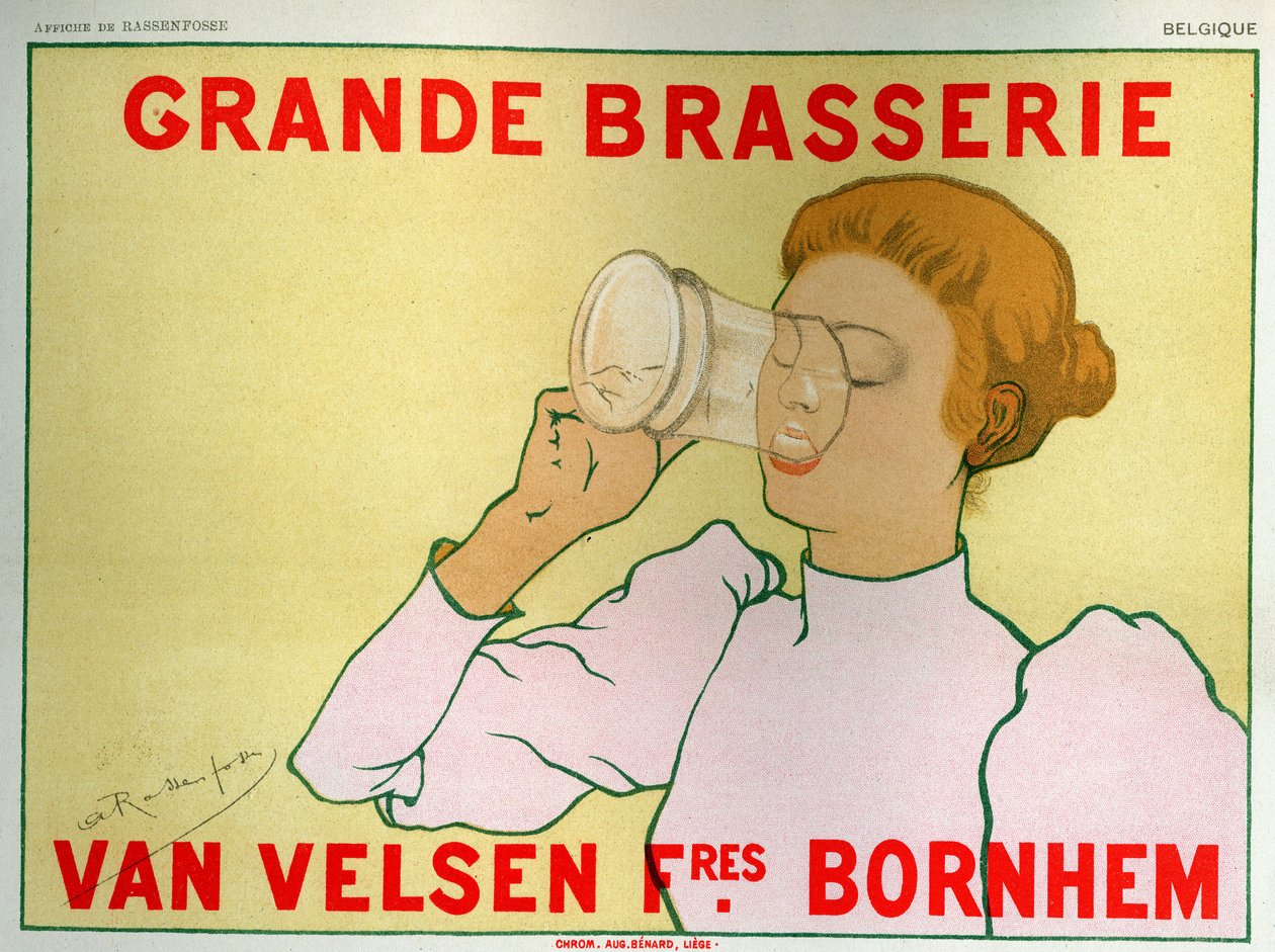 Kvinne som drikker øl, brasserie Van Velsen-reklame, slutten av 1800-tallet (plakat) av Armand Rassenfosse