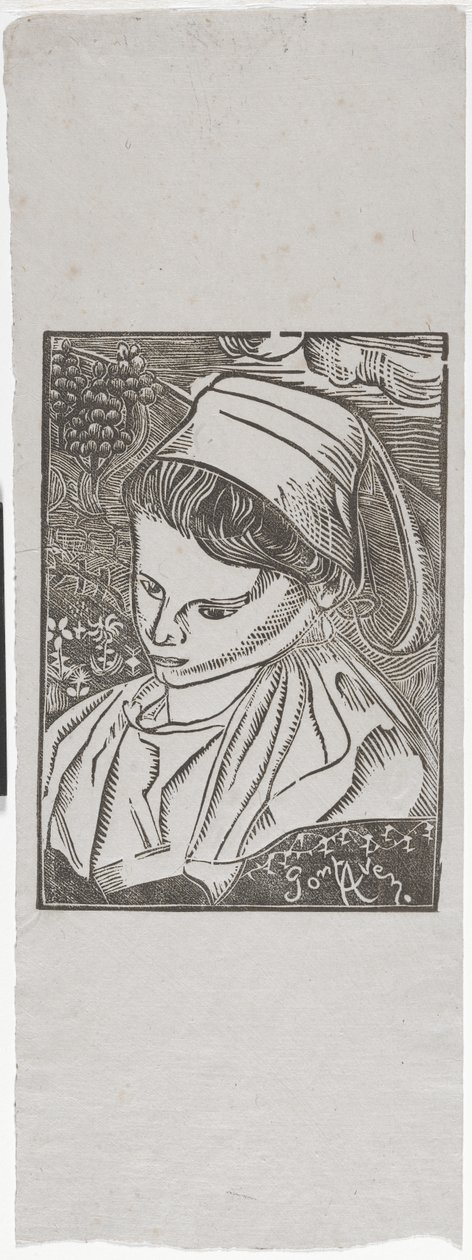 Bretonne de Pont-Aven (bretonsk kvinne fra Pont-Aven) ca. 1896 (treblokktrykk) av Armand Séguin