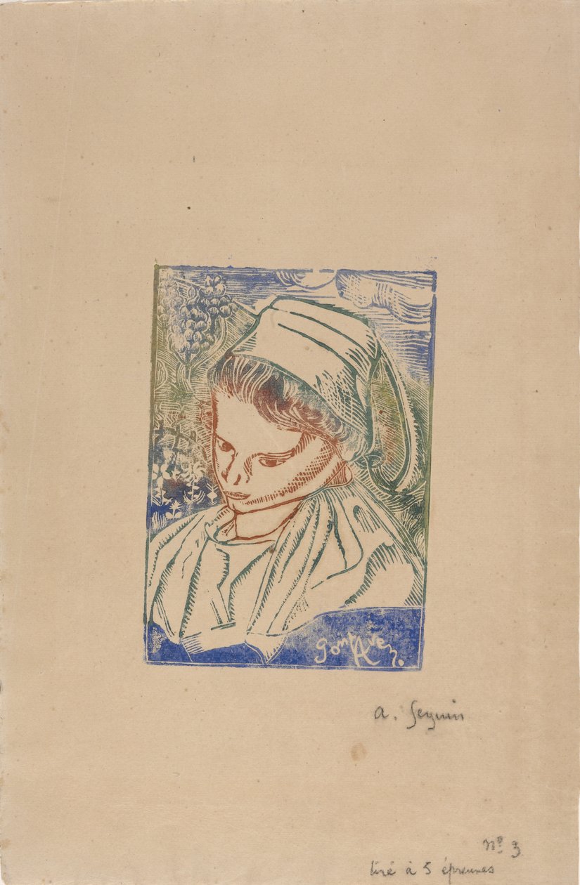 Bretonne de Pont-Aven (bretonsk kvinne fra Pont-Aven) ca. 1896 (treblokktrykk med dukkefarging) av Armand Séguin