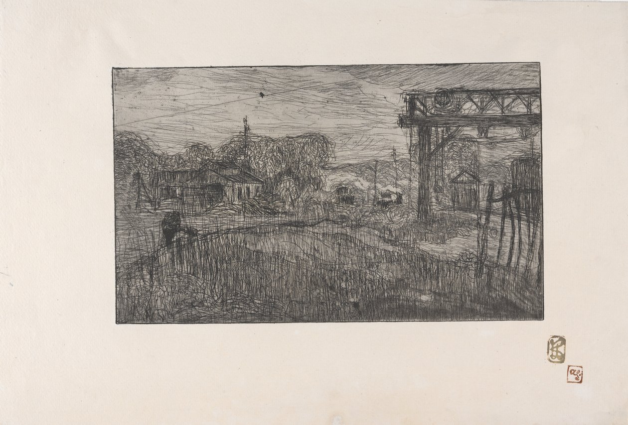 La Gare de Valmondois (Valmondois jernbanestasjon) 1893 (etsing og rulett) av Armand Séguin