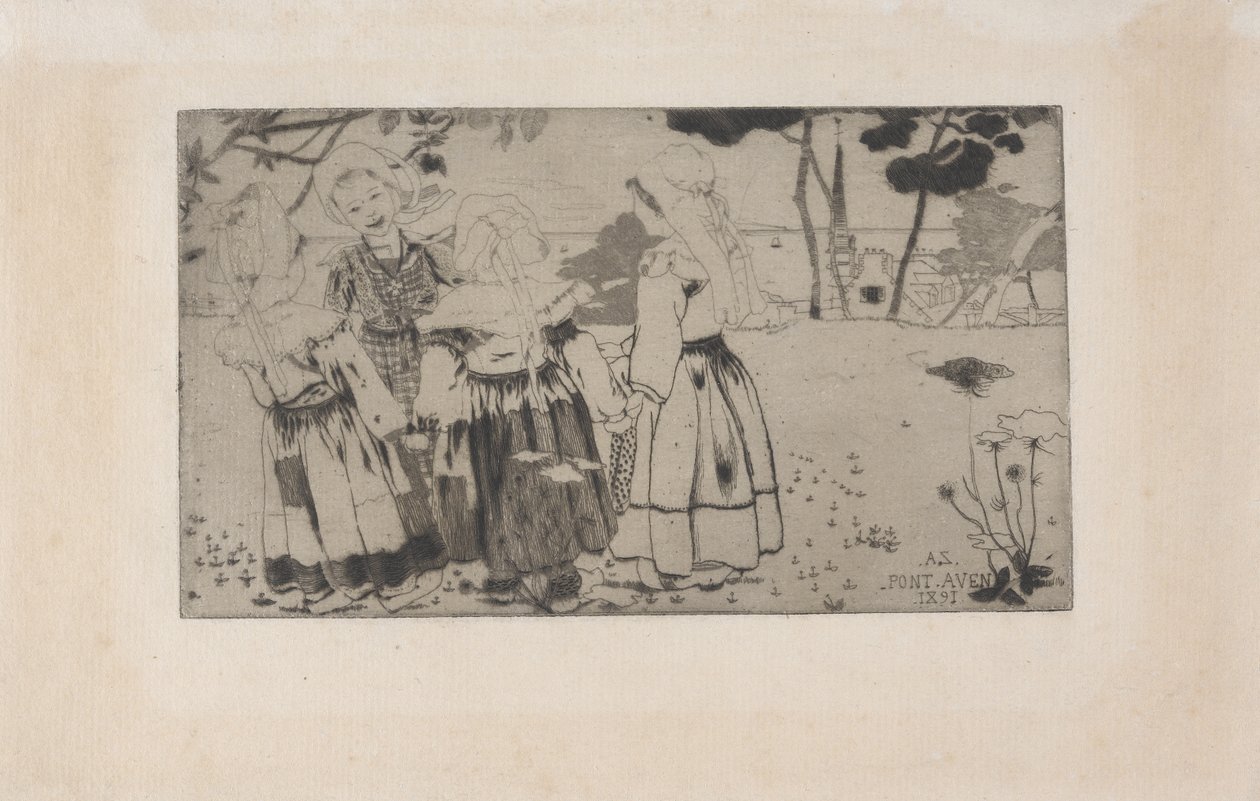 La Ronde de Pont-Aven (Dansen ved Pont-Aven) 1891 (etsing, akvatint og tørrnipp) av Armand Séguin
