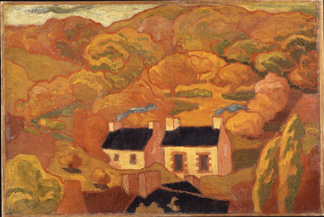 To hytter med stråtak (Les deux chaumieres) ca. 1893-94 (olje på lerret) av Armand Séguin