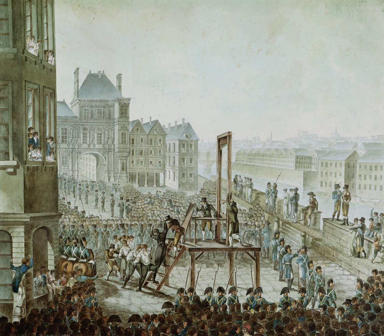 Henrettelsen av Georges Cadoudal (1771-1804) og hans medskyldige, Place de Greve, 25. juni 1804 (wc på papir) av Armand de Polignac
