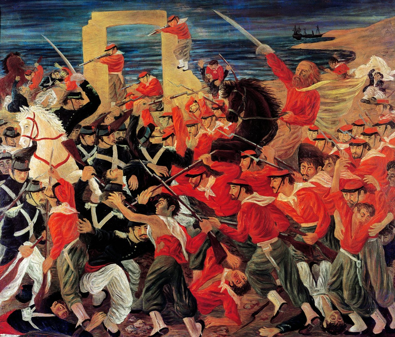 Slaget ved Milazzo utkjempet mellom 17. og 24. juli 1860 (olje på lerret) av Arnaldo Badodi