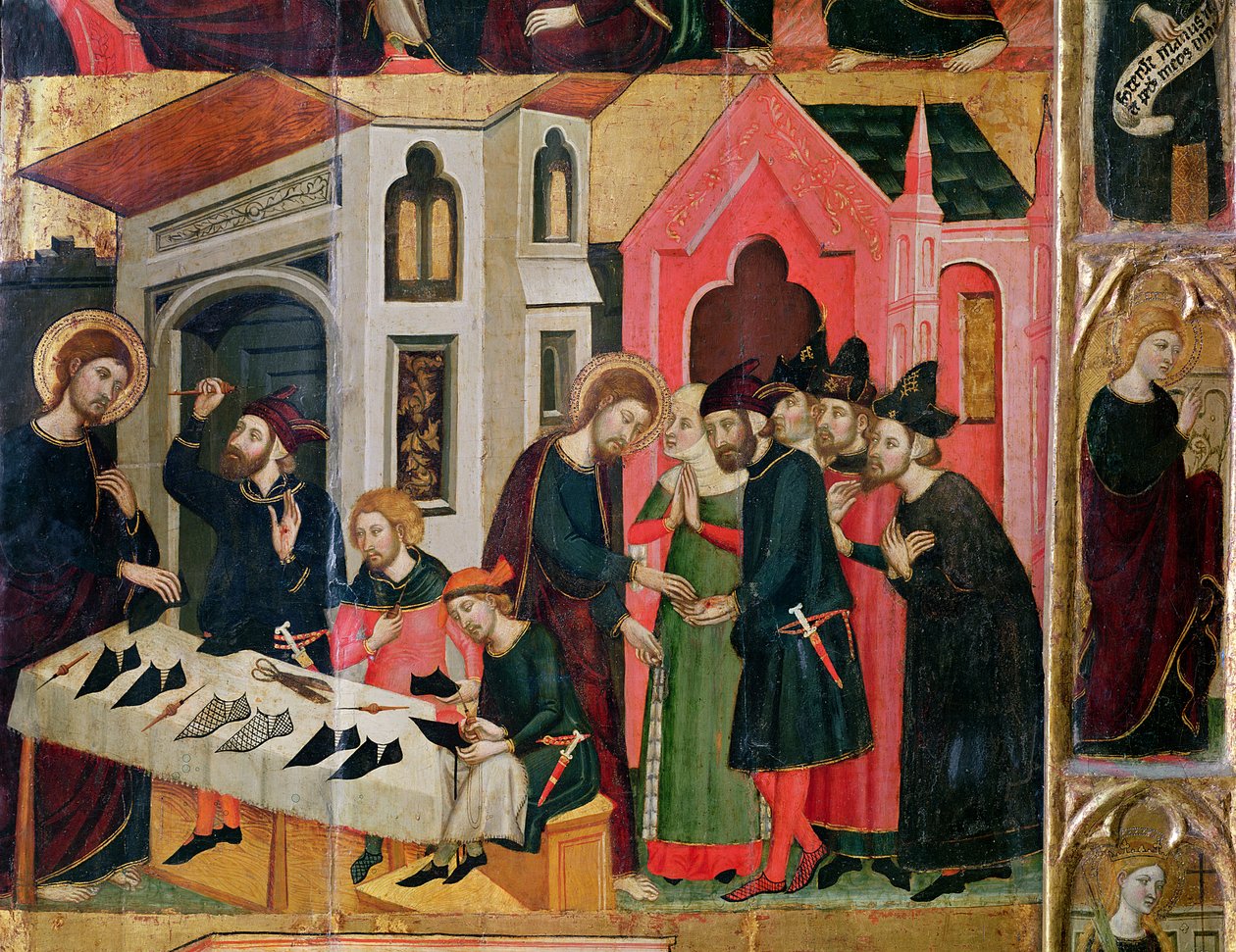 Altertavlen til SS. Mark og Ania, detalj av en skomakerbod, Catalan School, 1346 av Arnau Bassa
