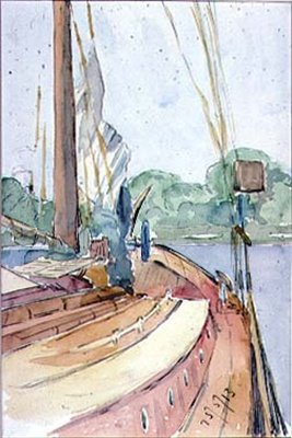 The Deck of a Dutch Yacht, 1913 (wc på papir) av Arnold 1867 1931 Bennett