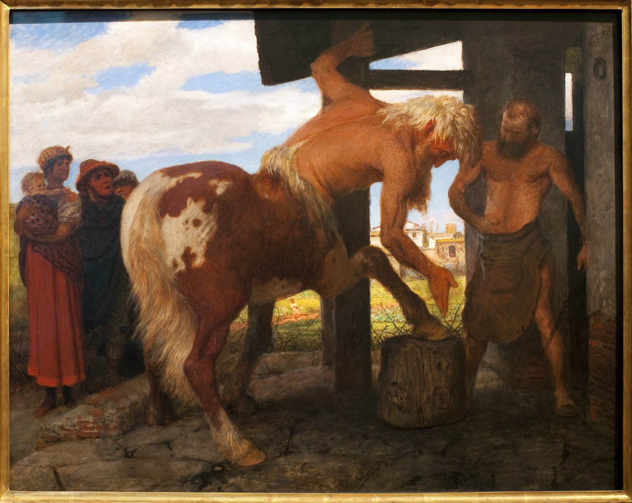 Kentaur ved landsbysmeden. Maleri av Arnold Bocklin (1829-1901), Olje på lerret av Arnold Böcklin