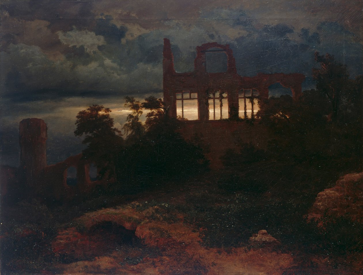 Ruiner mot en mørk himmel av Arnold Böcklin