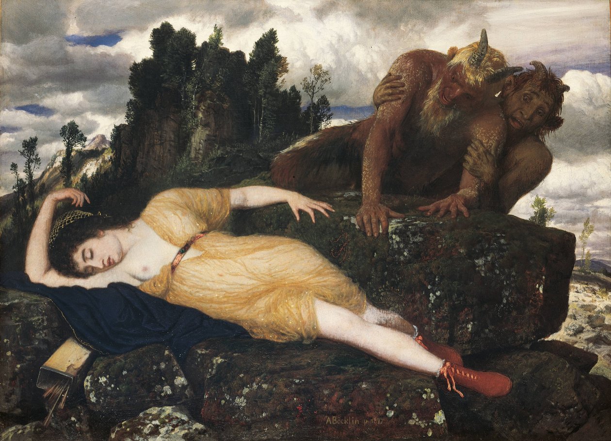Sovende Diana sett av to fauner, 1877 av Arnold Böcklin