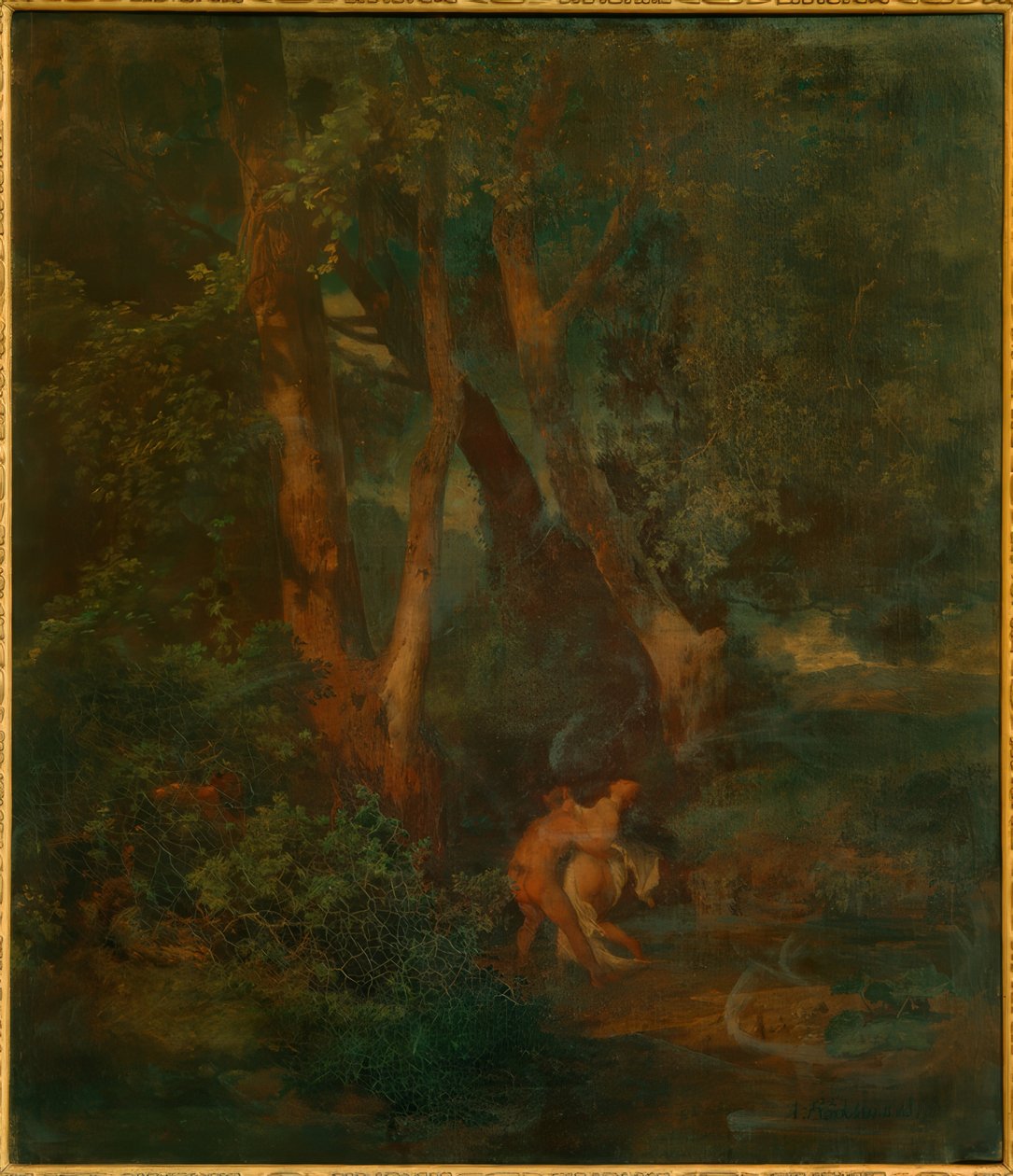 Skogkant med faun og nymfe (eller faun, en som sliter av Arnold Böcklin