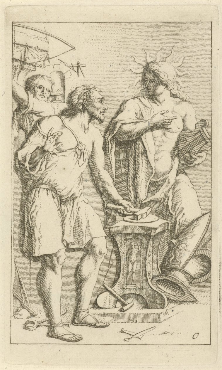 Apollo i Vulcanus smia Syndescene åpnet til tjeneste for malere, skulptører, etc. (serietittel) av Arnold Houbraken