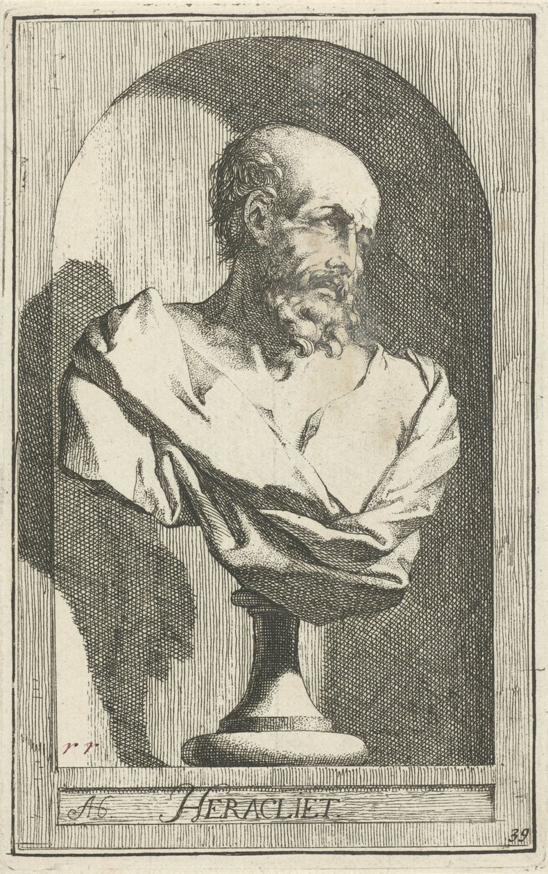 Byste av Heraclitus Heraklitt (tittel på objekt) 41 stykker, flere Sinne-statuer (serietittel) av Arnold Houbraken