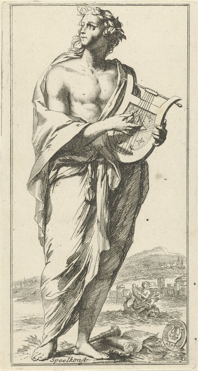 Musikk personifisering Spillekunst (tittel på objekt) 41 stykker, flere Sinne-statuer (serietittel) av Arnold Houbraken