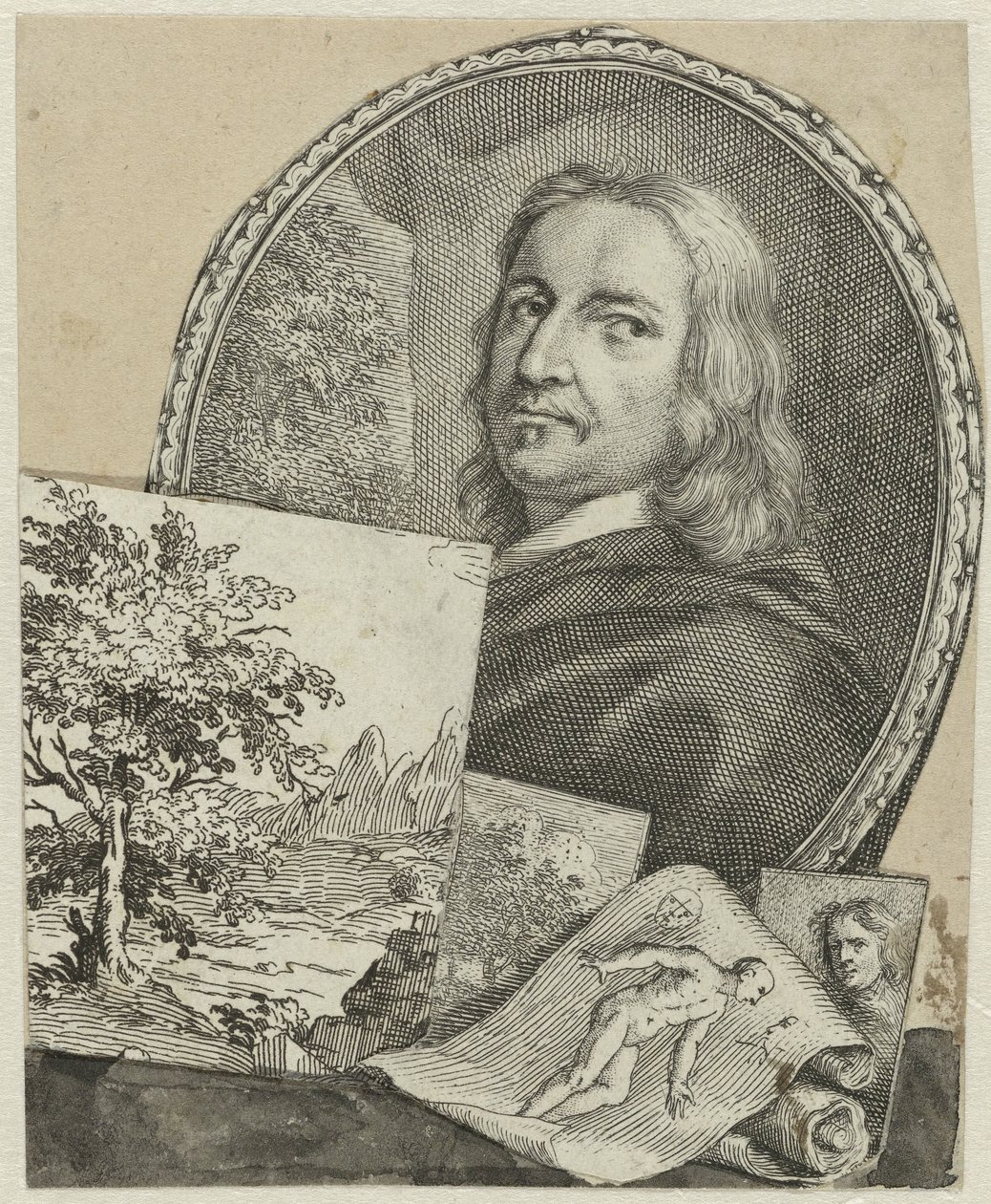 Portrett av Philippe de Champaigne i en collage av Arnold Houbraken